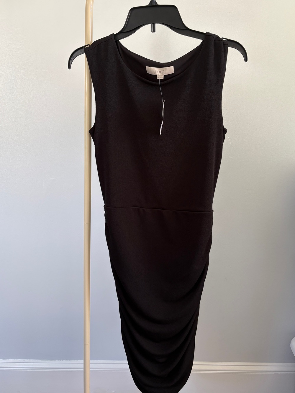 NWT LOFT Sleeveless Black Ruched Sheath Dress Size XXS